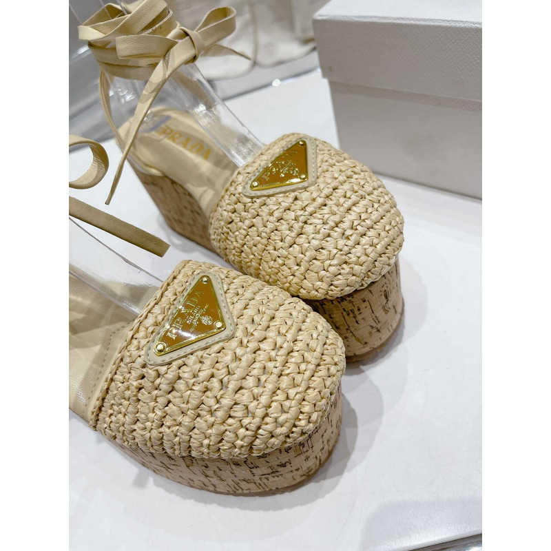 Pra*a raffia wedge sandals beige