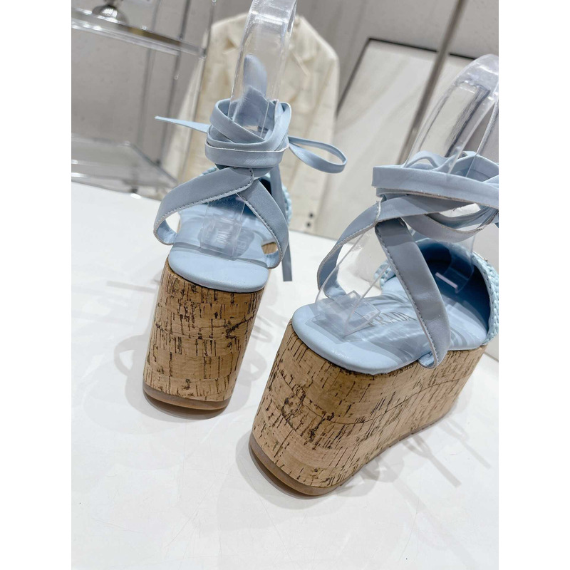 Pra*a raffia wedge sandals blue