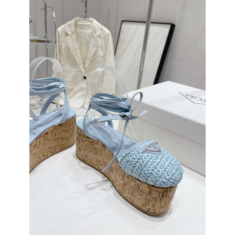 Pra*a raffia wedge sandals blue