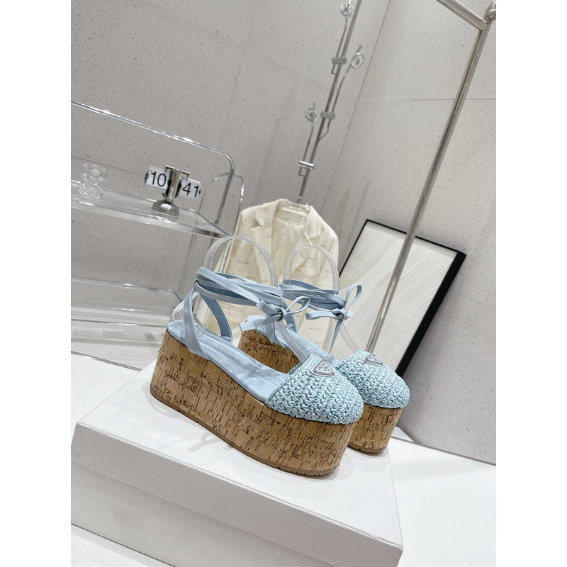 Pra*a raffia wedge sandals blue