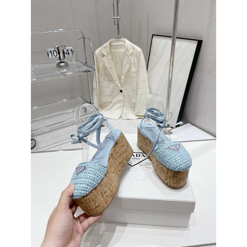 Pra*a raffia wedge sandals blue