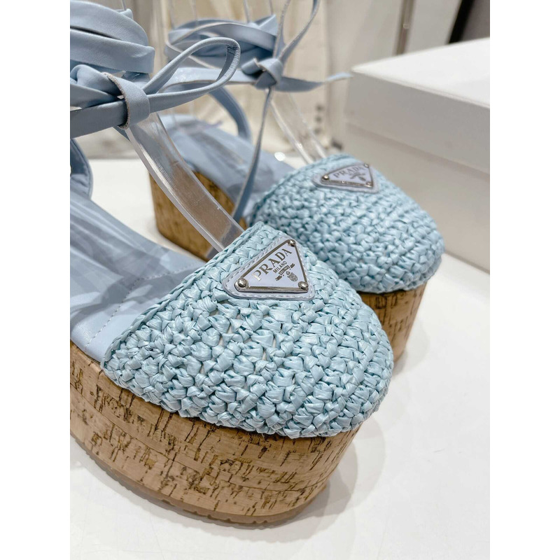 Pra*a raffia wedge sandals blue