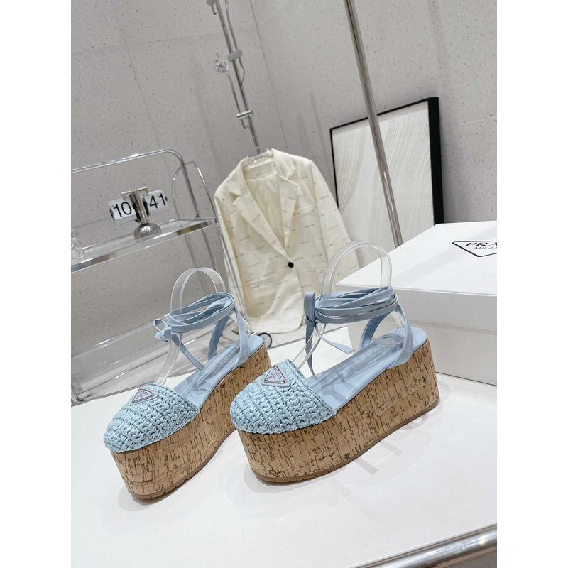 Pra*a raffia wedge sandals blue