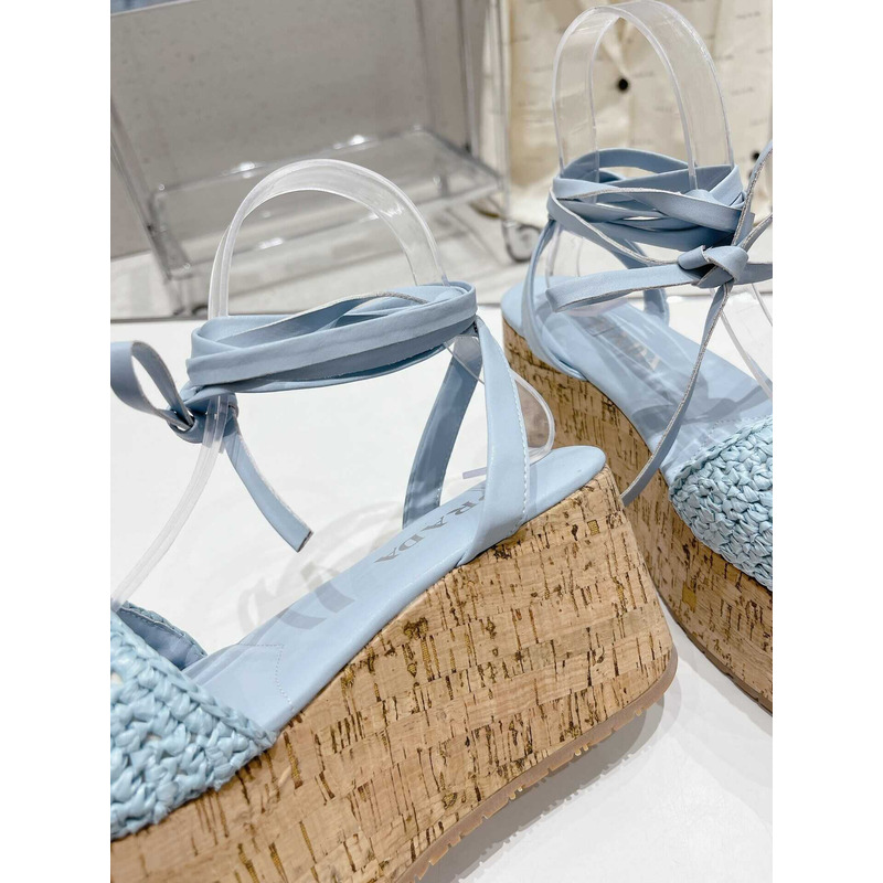 Pra*a raffia wedge sandals blue