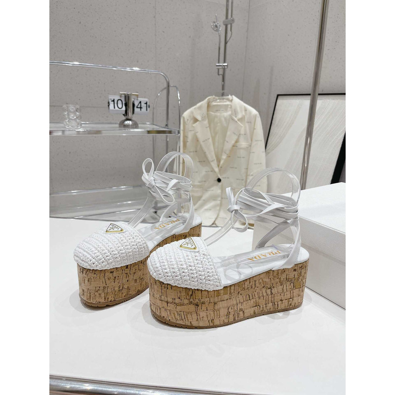 Pra*a raffia wedge sandals white