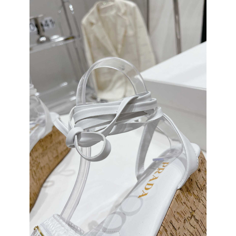 Pra*a raffia wedge sandals white