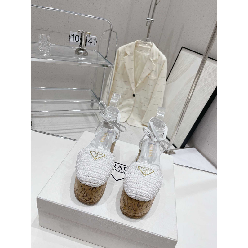 Pra*a raffia wedge sandals white