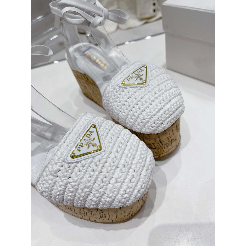 Pra*a raffia wedge sandals white