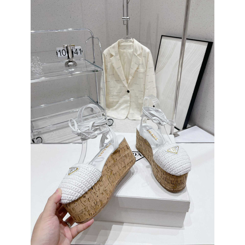 Pra*a raffia wedge sandals white