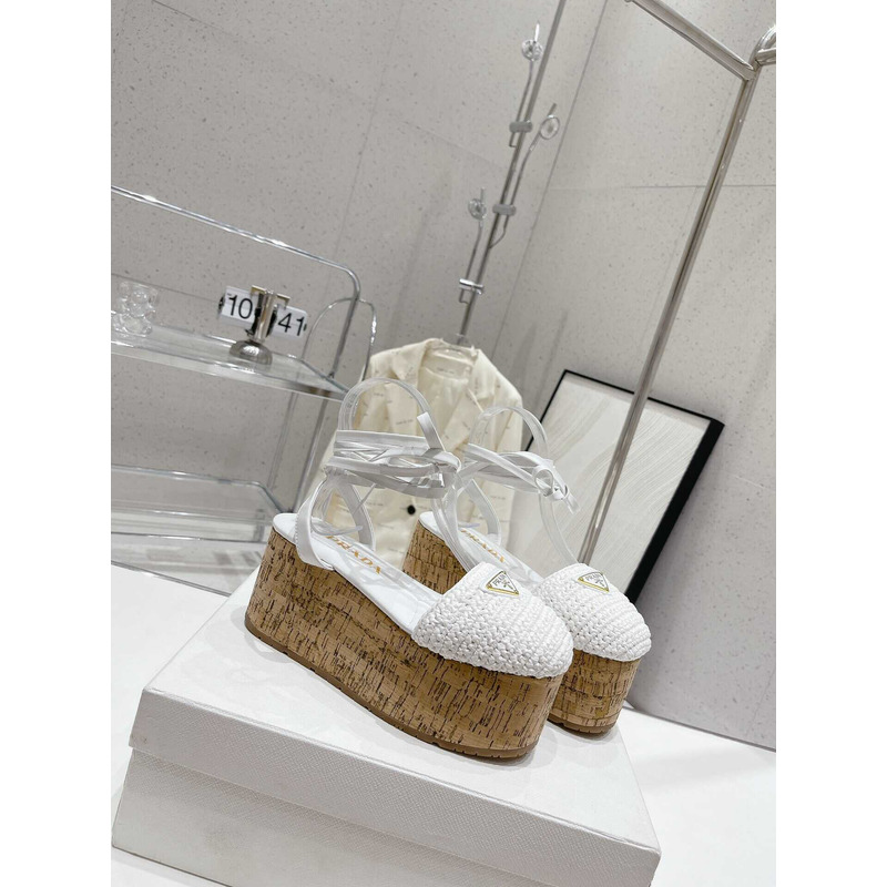 Pra*a raffia wedge sandals white