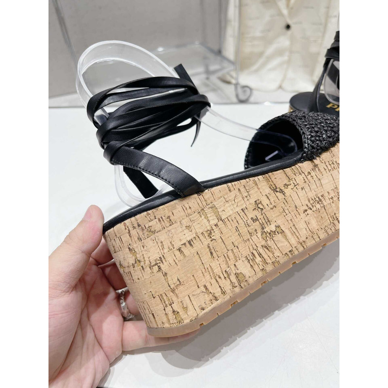 Pra*a raffia wedge sandals black