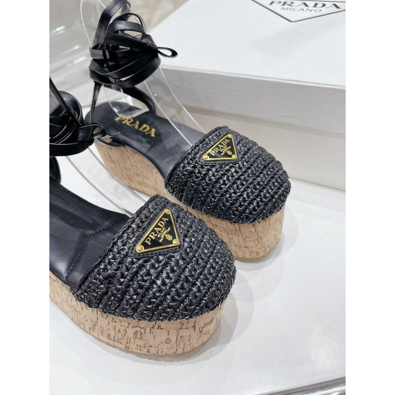 Pra*a raffia wedge sandals black