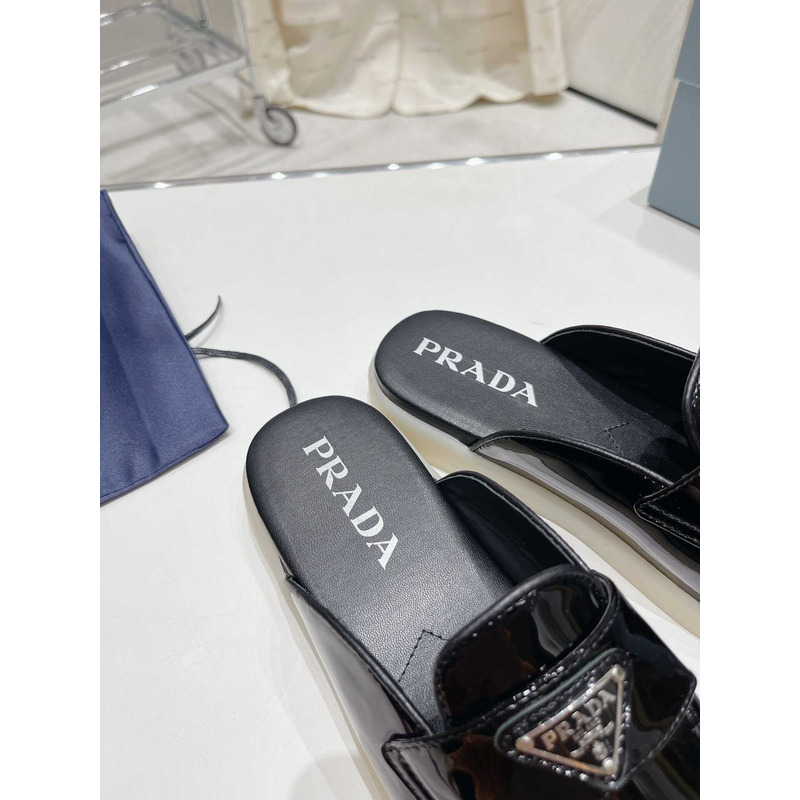 Pra*a patent leather mule sandals black