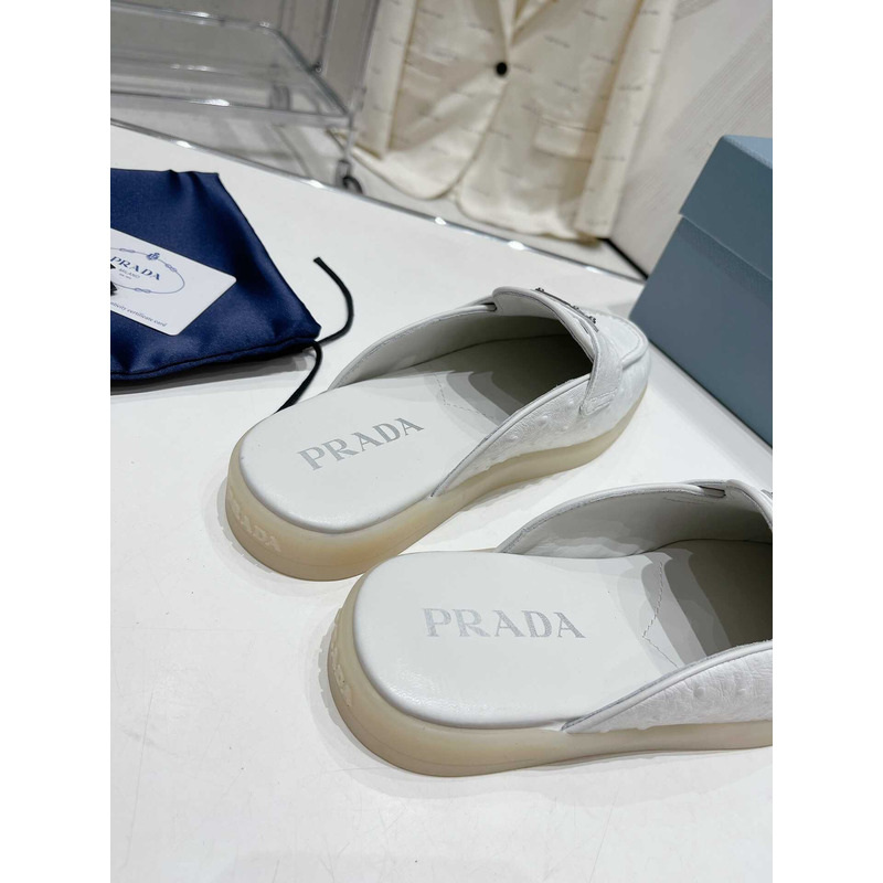 Pra*a leather mule sandals white