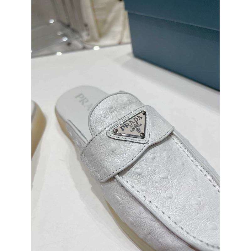 Pra*a leather mule sandals white