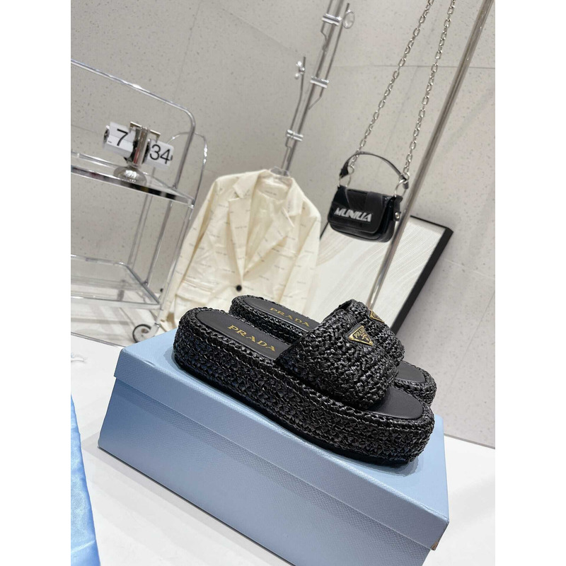 Pra*a woven platform sandals black