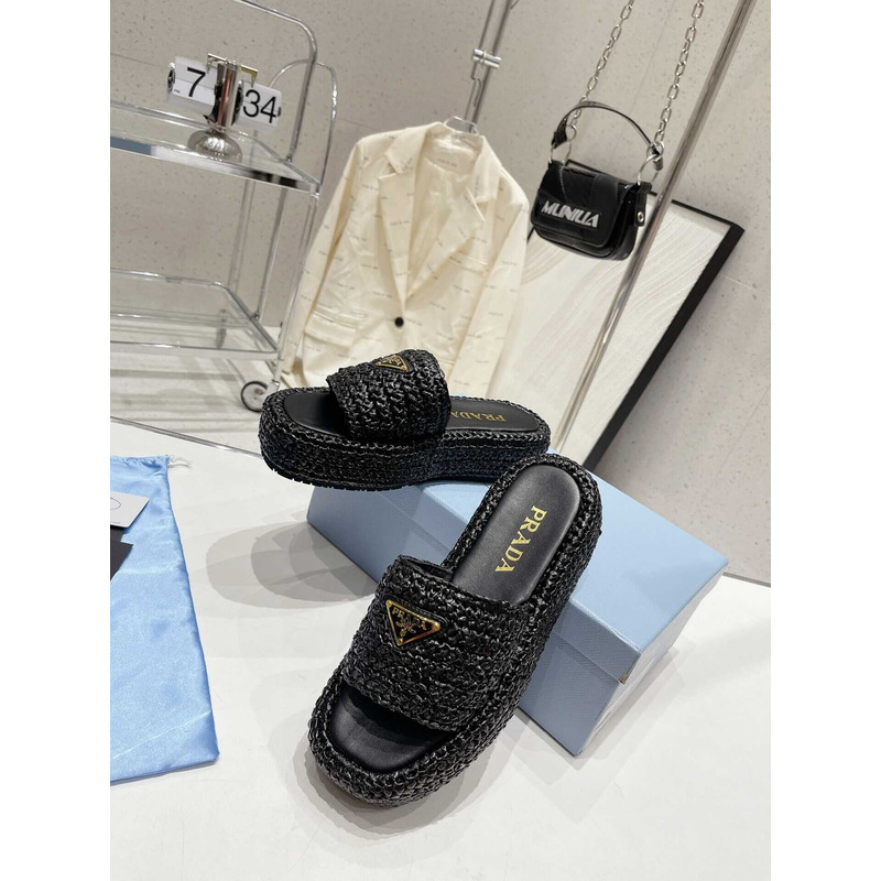 Pra*a woven platform sandals black