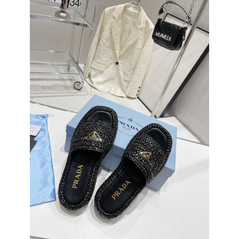 Pra*a woven platform sandals black