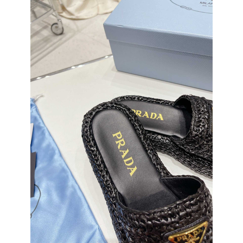 Pra*a woven platform sandals black