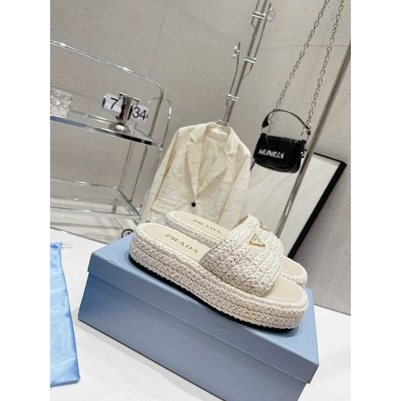 Pra*a woven platform sandals white