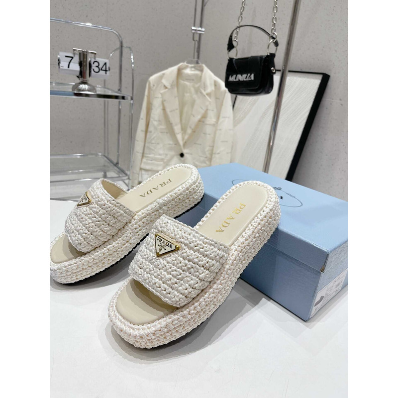 Pra*a woven platform sandals white