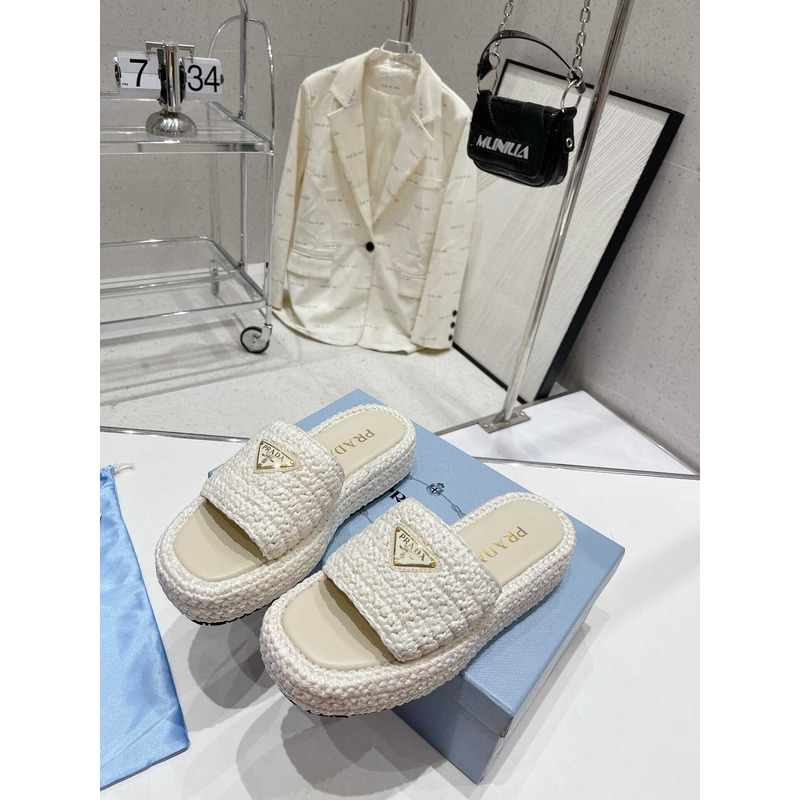 Pra*a woven platform sandals white