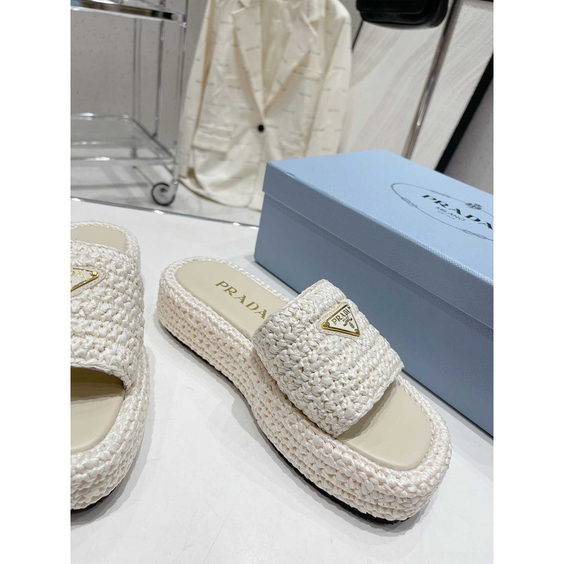 Pra*a woven platform sandals white