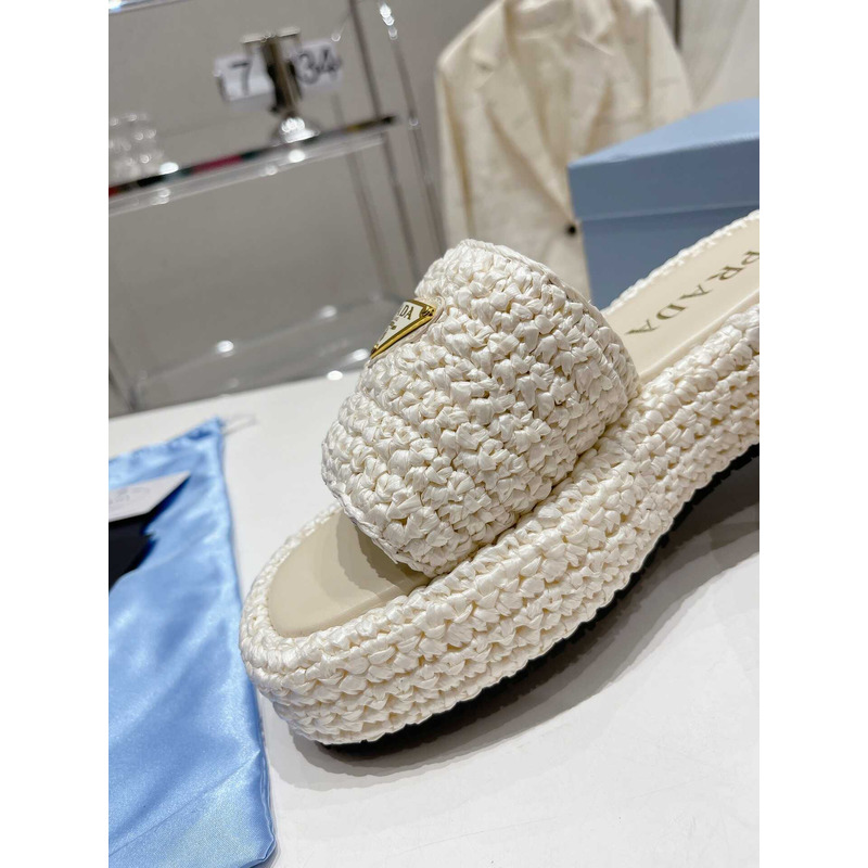 Pra*a woven platform sandals white