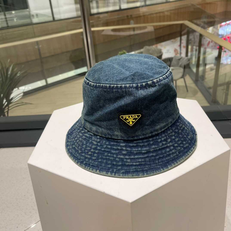 Pra*a denim bucket hat with logo dark blue