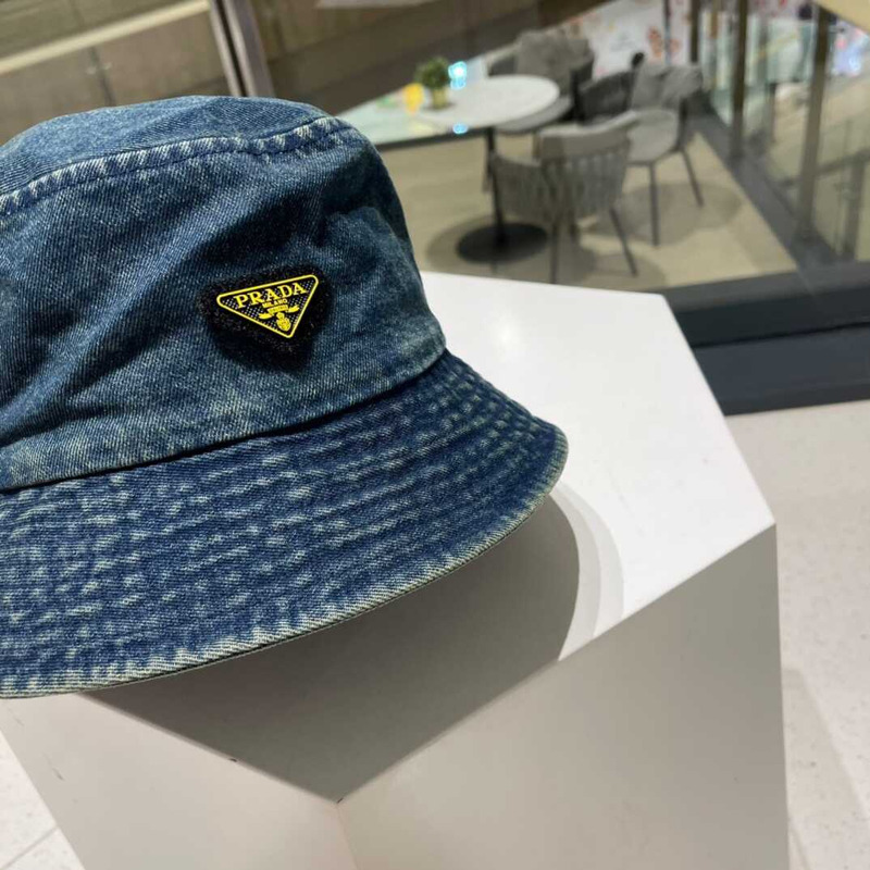 Pra*a denim bucket hat with logo dark blue