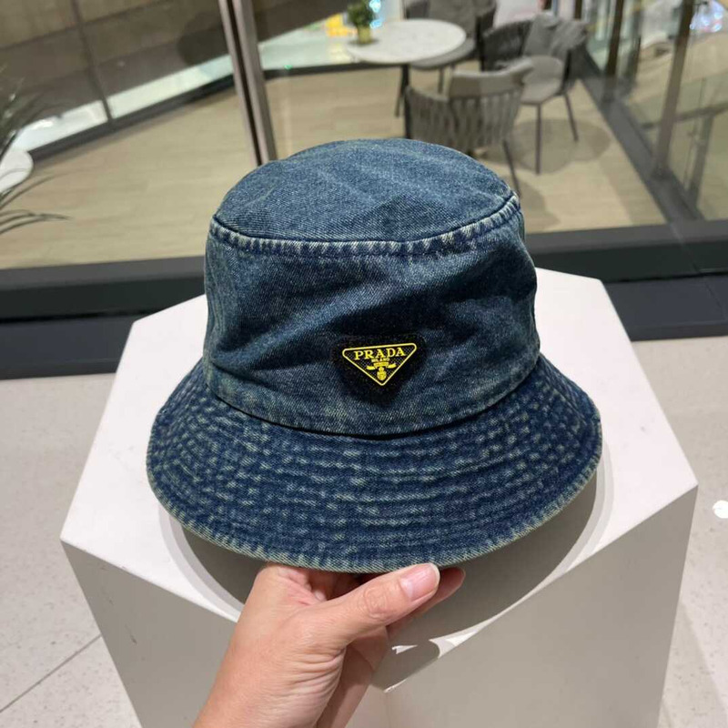 Pra*a denim bucket hat with logo dark blue