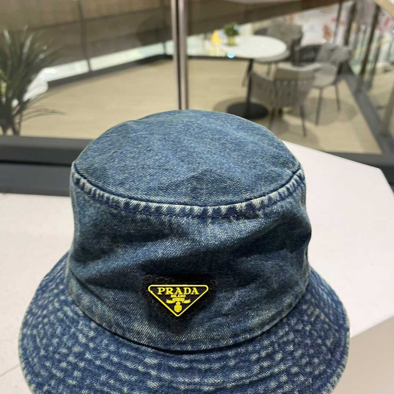 Pra*a denim bucket hat with logo dark blue