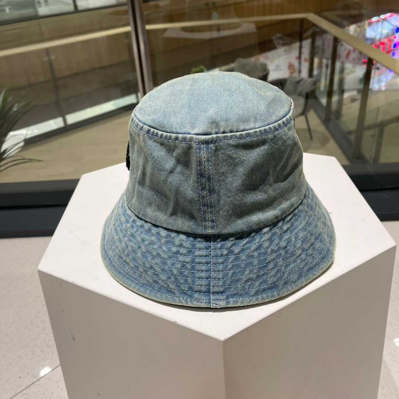 Pra*a denim bucket hat with logo light blue