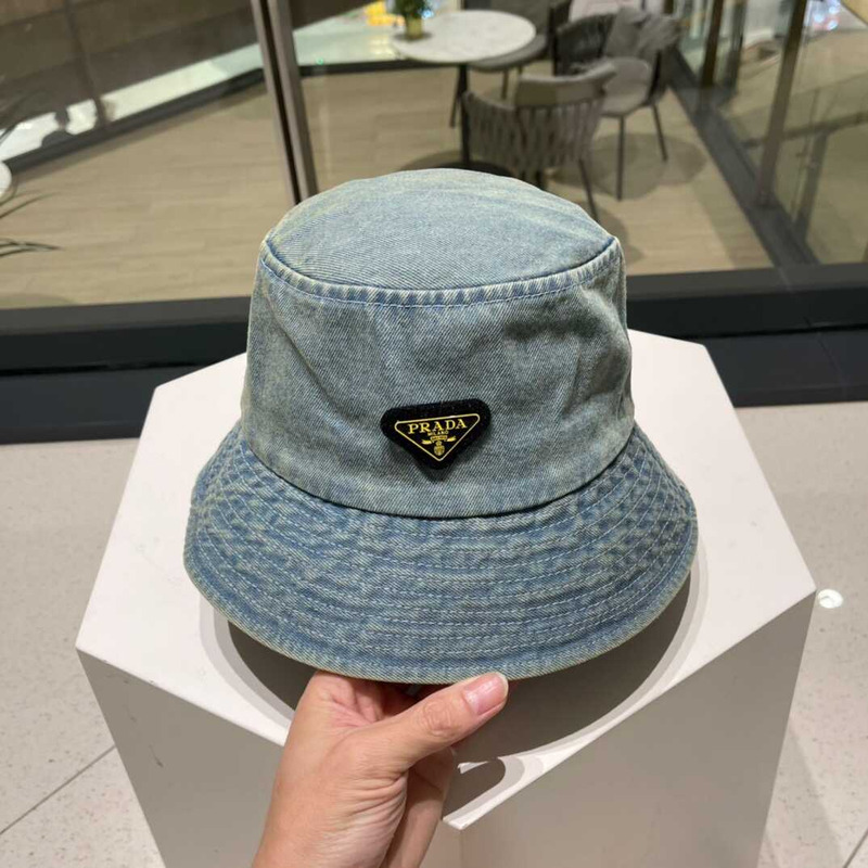 Pra*a denim bucket hat with logo light blue