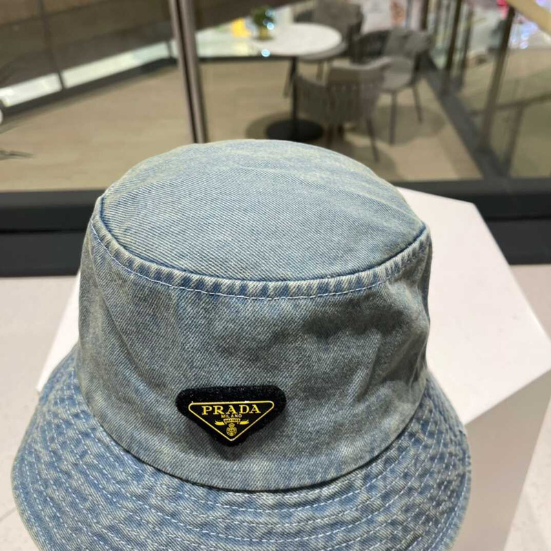 Pra*a denim bucket hat with logo light blue