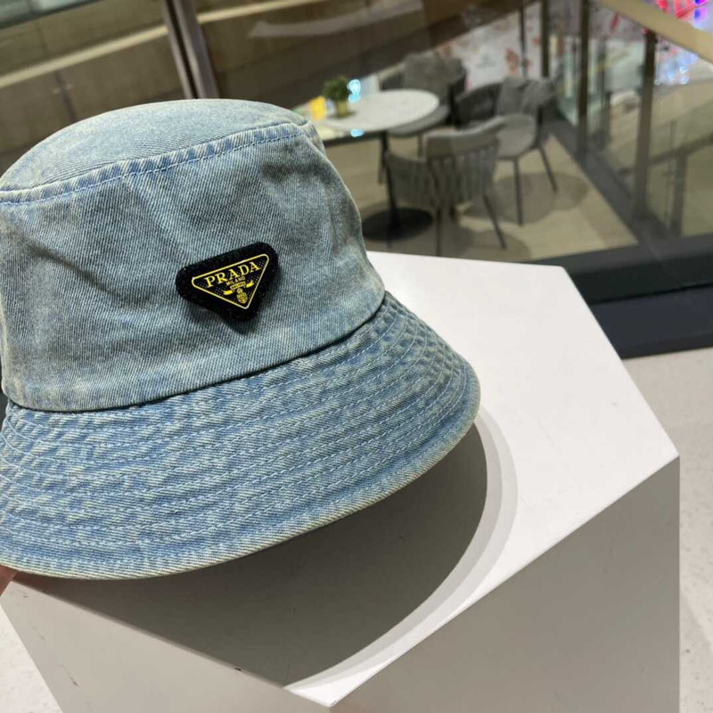 Pra*a denim bucket hat with logo light blue