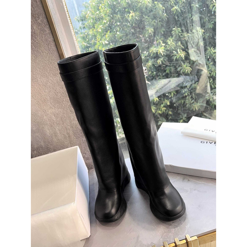 Givenchy Shark Lock Leather Knee-high Boots Black