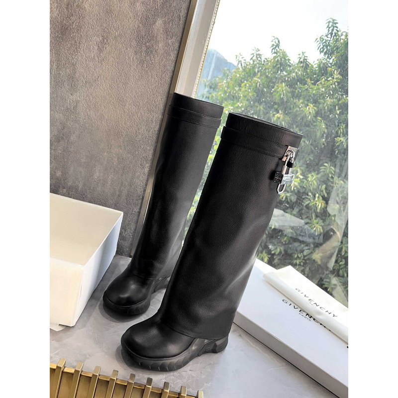 Givenchy Shark Lock Leather Knee-high Boots Black