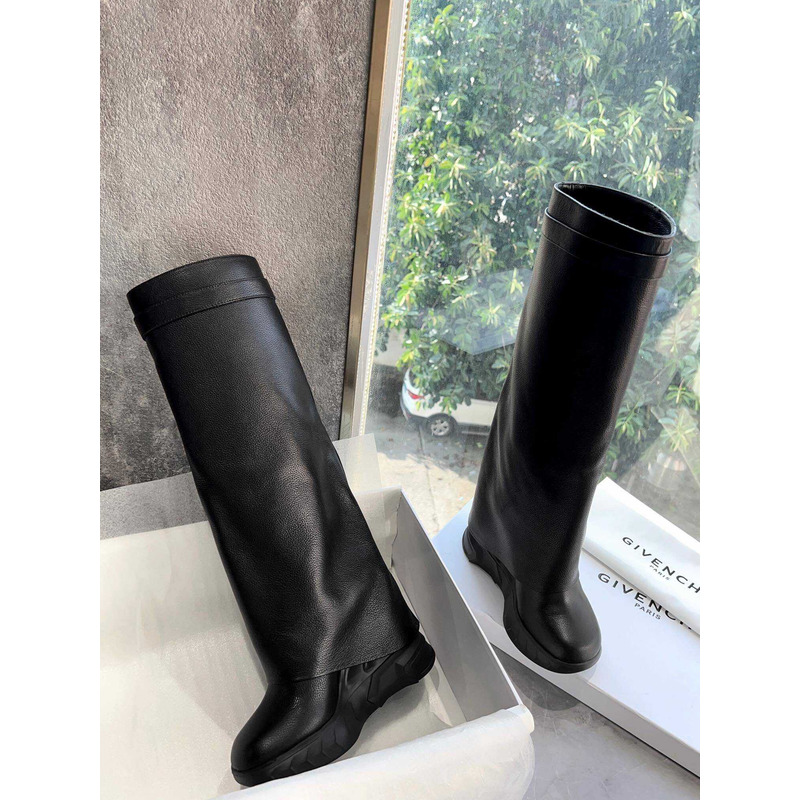 Givenchy Shark Lock Leather Knee-high Boots Black