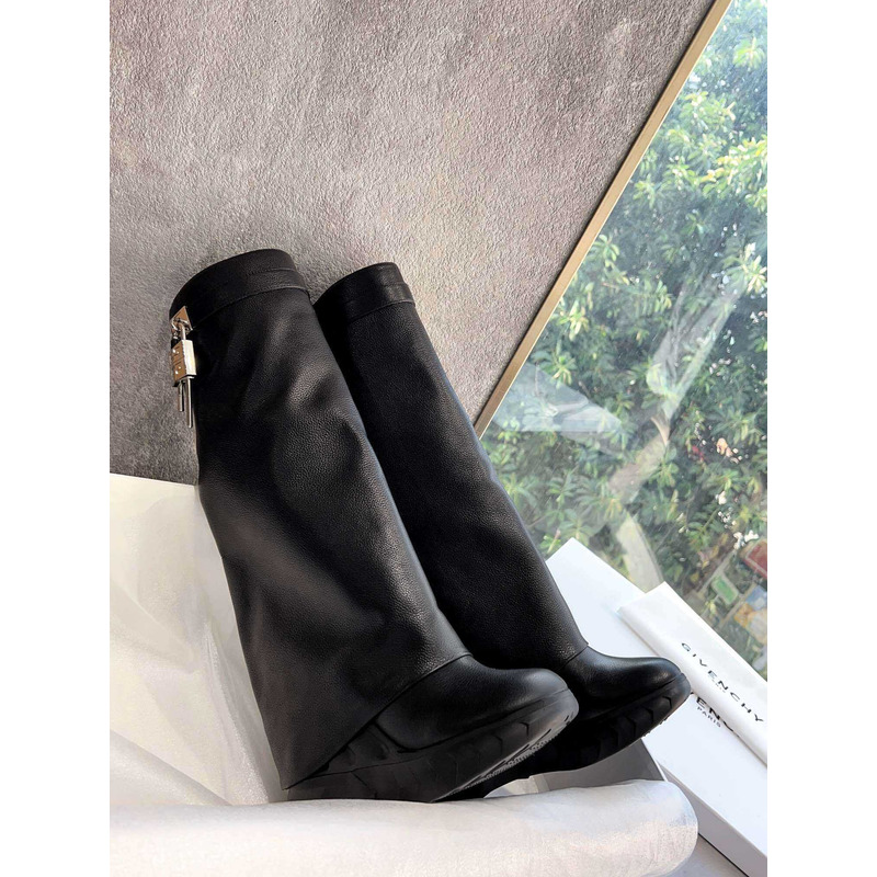 Givenchy Shark Lock Leather Knee-high Boots Black