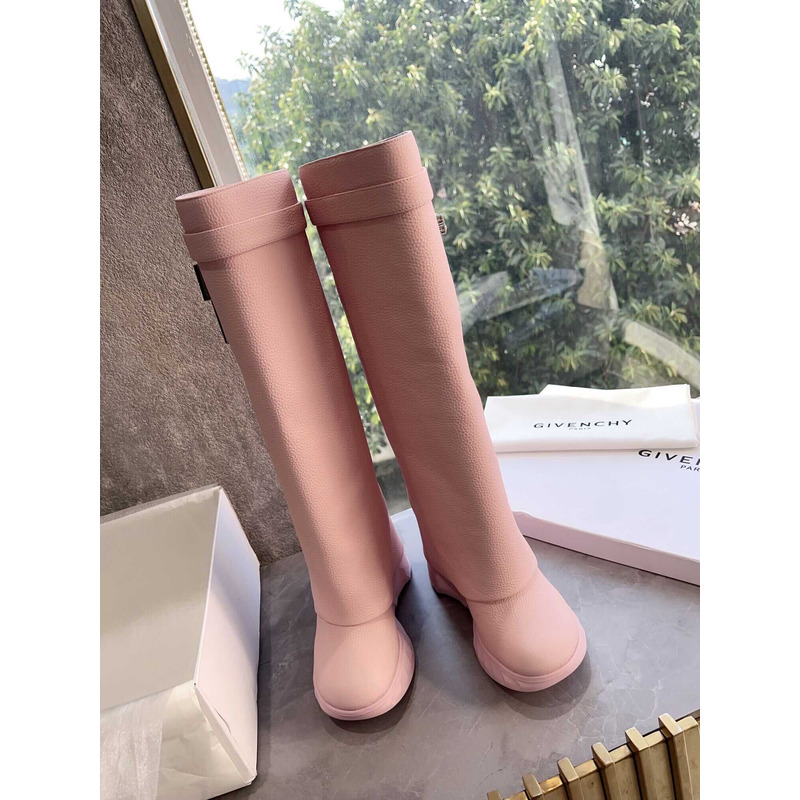 Givenchy Shark Lock Leather Knee-high Boots Pink