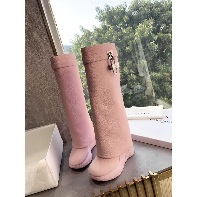 Givenchy Shark Lock Leather Knee-high Boots Pink