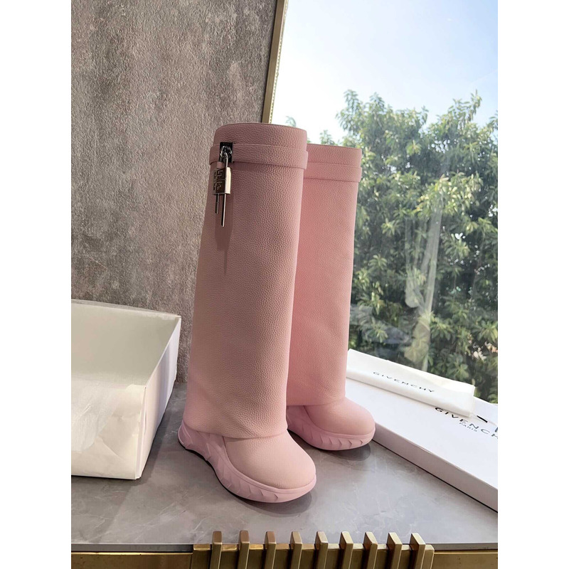 Givenchy Shark Lock Leather Knee-high Boots Pink