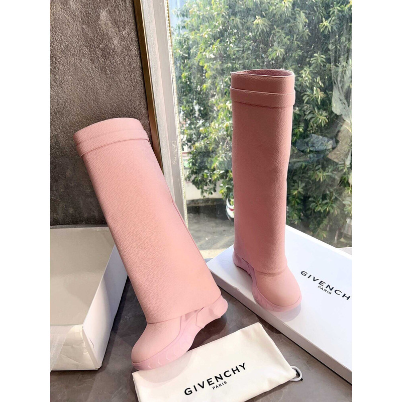 Givenchy Shark Lock Leather Knee-high Boots Pink