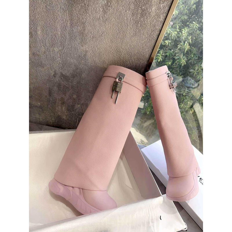 Givenchy Shark Lock Leather Knee-high Boots Pink