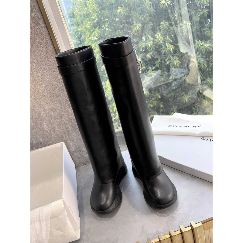 Givenchy Shark Lock Leather Knee-high Boots Black