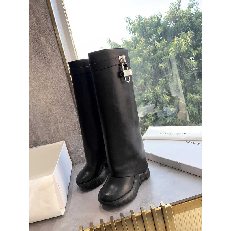 Givenchy Shark Lock Leather Knee-high Boots Black