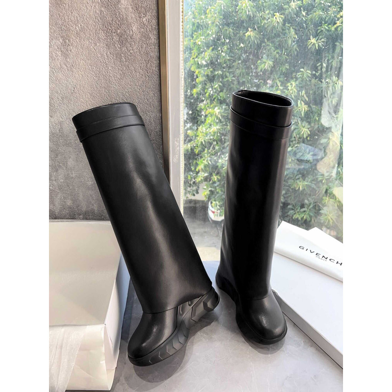 Givenchy Shark Lock Leather Knee-high Boots Black