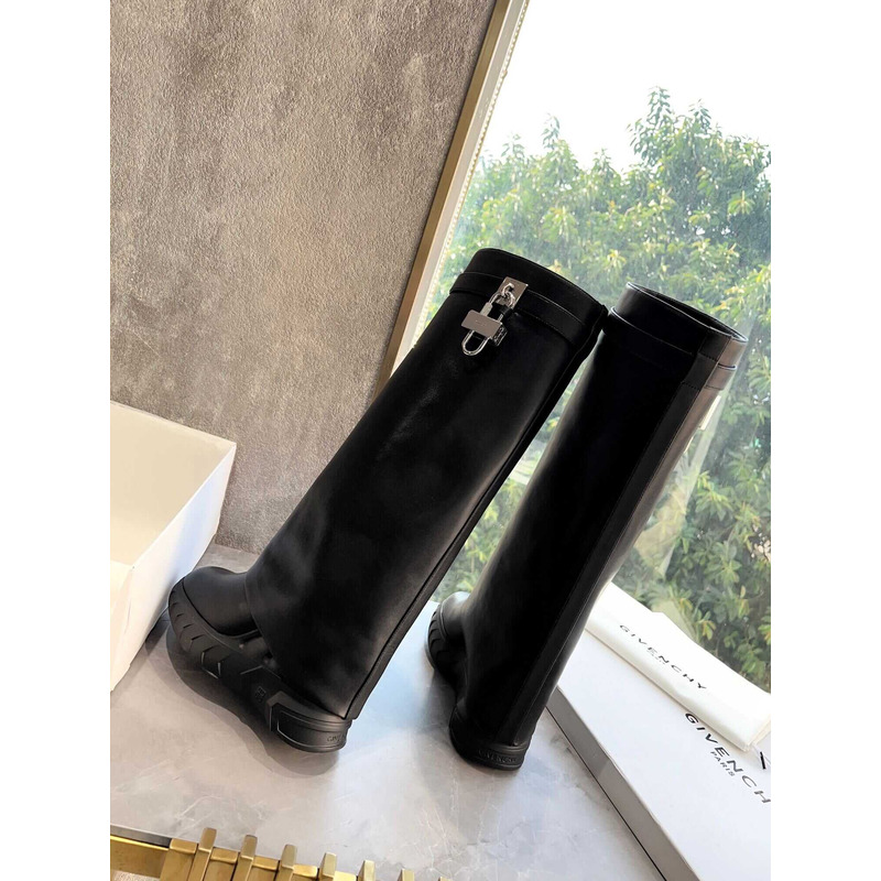 Givenchy Shark Lock Leather Knee-high Boots Black