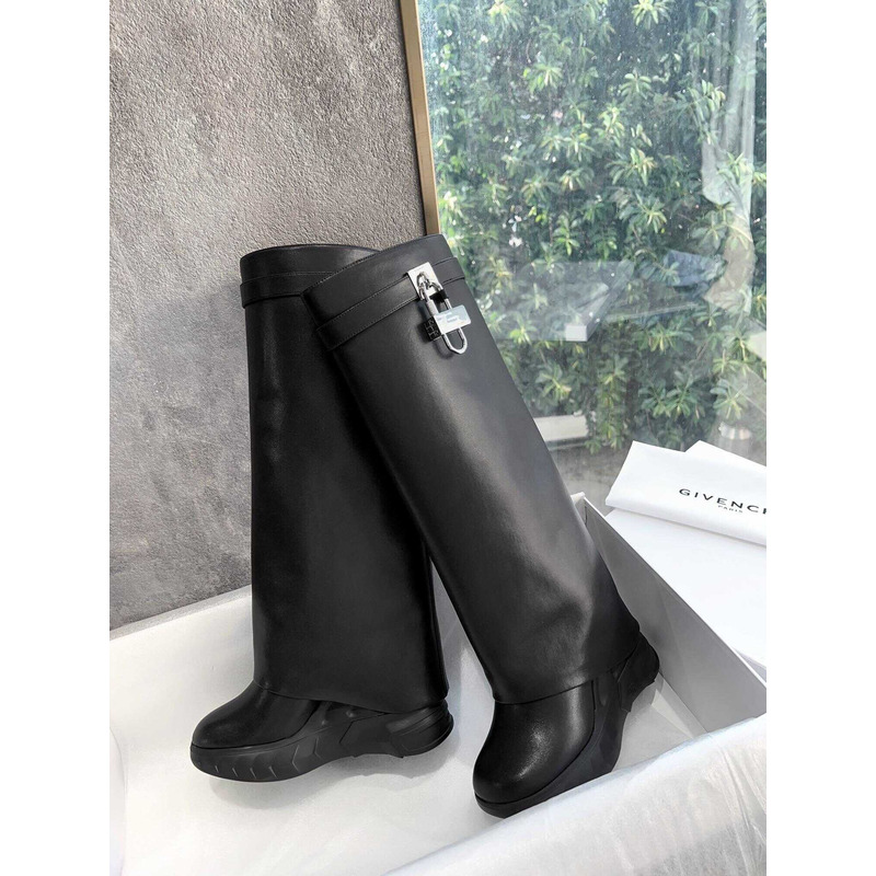 Givenchy Shark Lock Leather Knee-high Boots Black